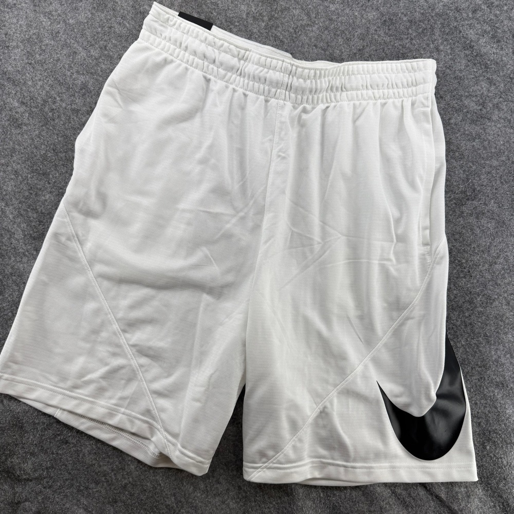 Nike Dri-Fit Basketball Shorts Mens Large White Standard Fit Big Swoosh Athletic
